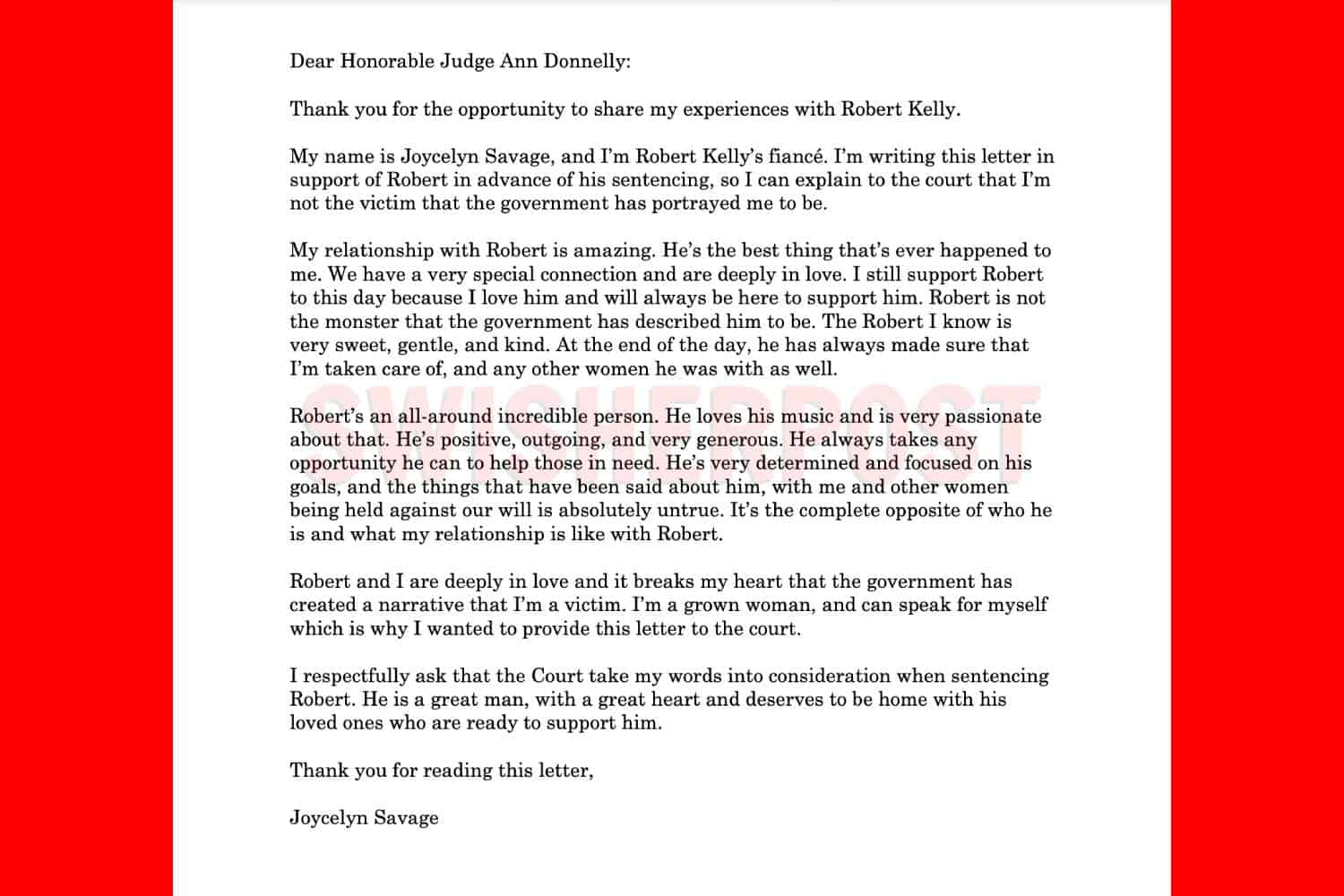 r kelly,joycelyn letter,r kelly joycelyn savage,Joycelyn savage