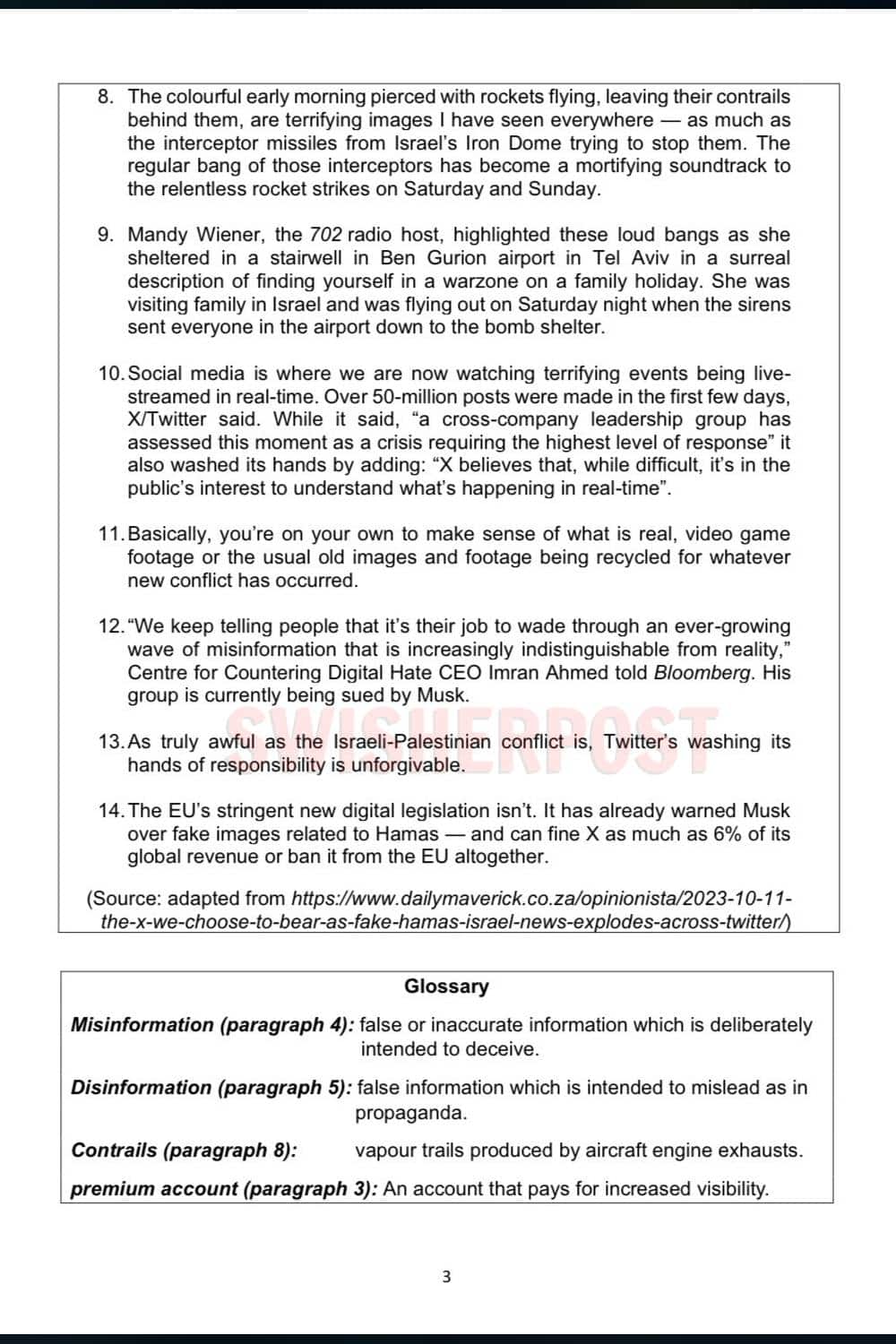 parktown girls high comprehension English exam paper