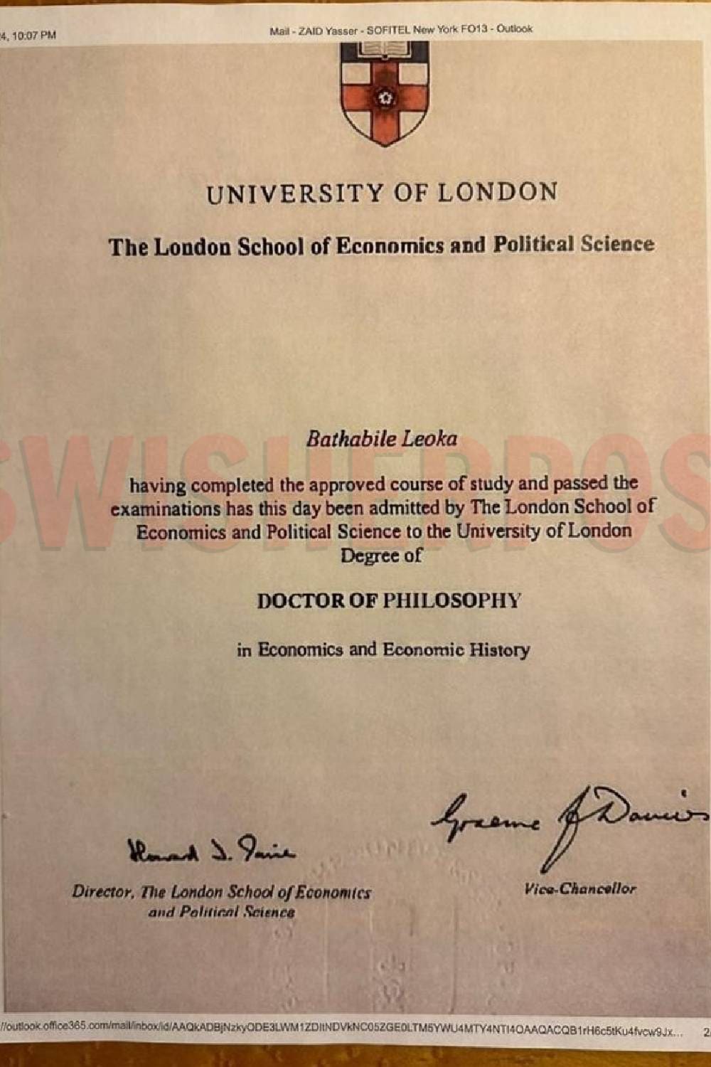 thabi leak phd certificate fake