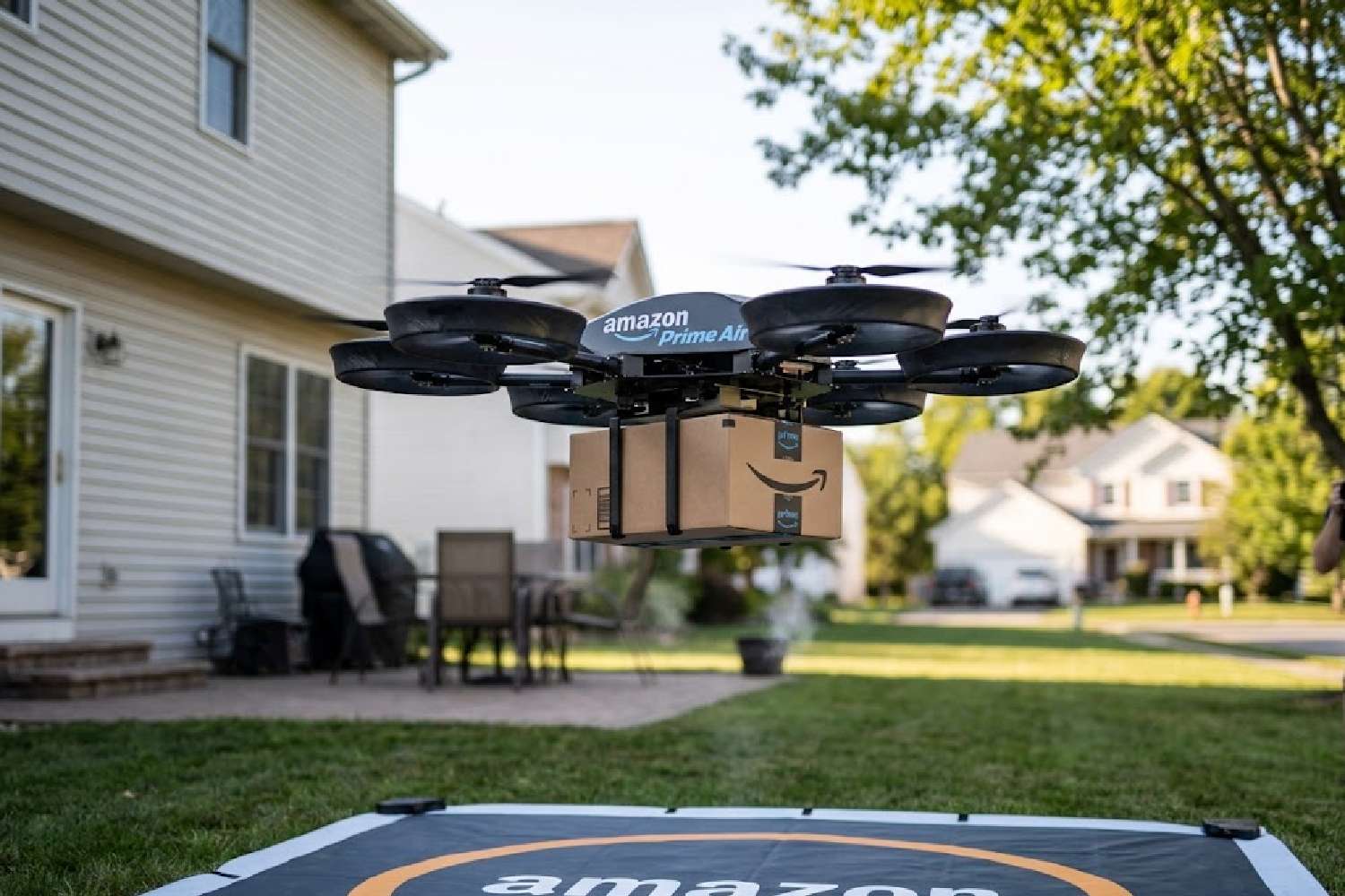 amazon prime air drone drops package pool