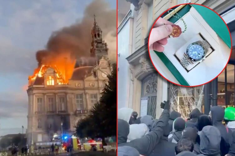 rolex france riots watch beside trash bin video